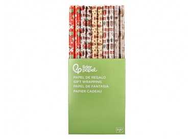 Papel de regalo liderpapel navidad rollo ancho 70 cm longitud 2 mt gramaje 60 gr diseños surtidos b-2024