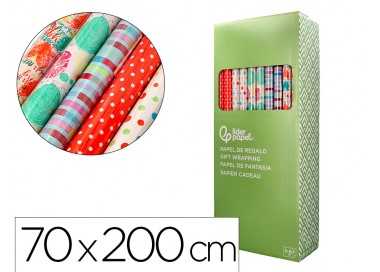 Papel de regalo liderpapel todo año rollo ancho 70 cm longitud 2 mt gramaje 60 gr diseños surtidos c-2024