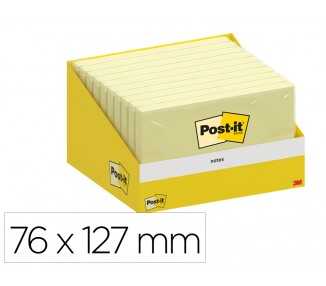 Bloc de notas adhesivas quita y pon post-it 76x127 mm 100 hojas amarillo canario retractilado individualmente