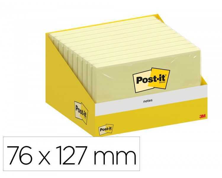 Bloc de notas adhesivas quita y pon post-it 76x127 mm 100 hojas amarillo canario retractilado individualmente