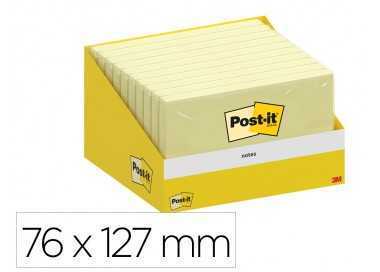 Bloc de notas adhesivas quita y pon post-it 76x127 mm 100 hojas amarillo canario retractilado individualmente