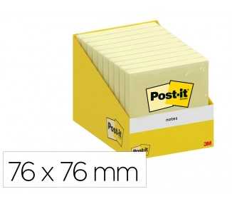 Bloc de notas adhesivas quita y pon post-it 76x76 mm 100 hojas amarillo canario retractilado individualmente