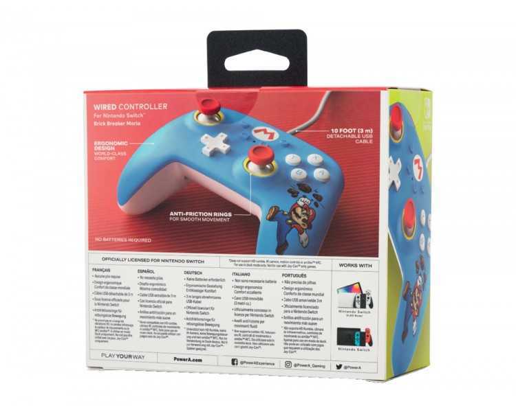 Mando power a con cable para para nintendo switch mario brick breaker