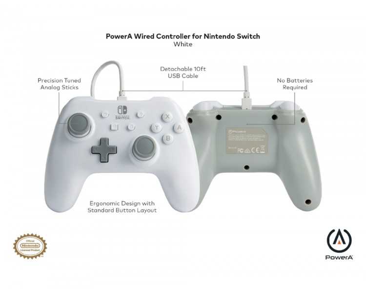 Mando power a con cable para nintendo switch blanco