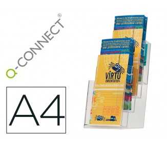 Expositor sobremesa q-connect metacrilato 1/3 din a4 para tripticos 4 compartimentos 121x159x295 mm