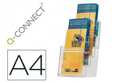 Expositor sobremesa q-connect metacrilato 1/3 din a4 para tripticos 4 compartimentos 121x159x295 mm