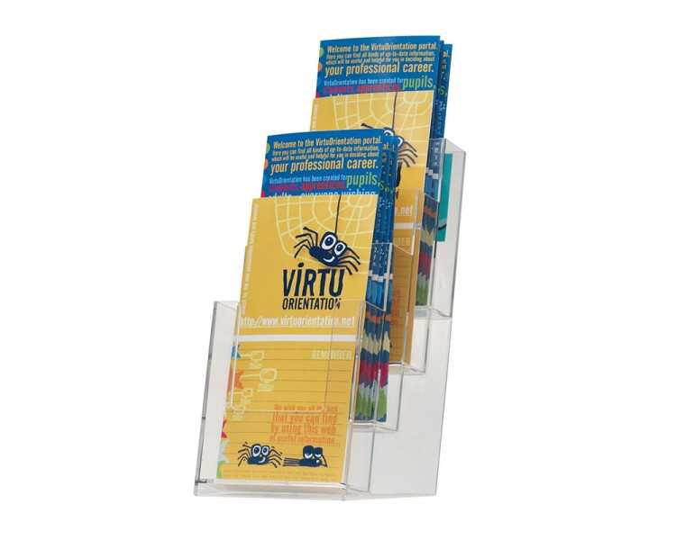 Expositor sobremesa q-connect metacrilato 1/3 din a4 para tripticos 4 compartimentos 121x159x295 mm