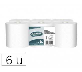 Papel secamanos amoos industrial 2 capas 32g/m2 blanco 90 mt paquete de 6 rollos