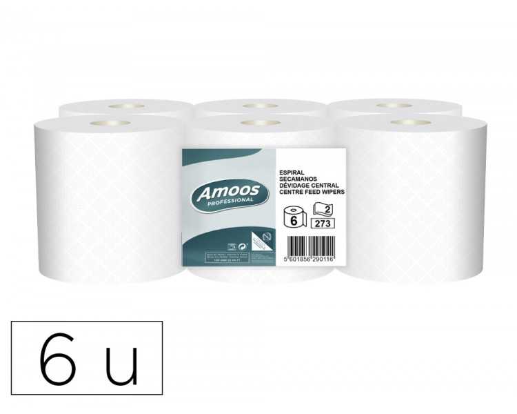 Papel secamanos amoos industrial 2 capas 32g/m2 blanco 90 mt paquete de 6 rollos
