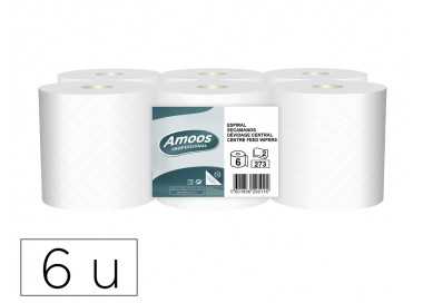 Papel secamanos amoos industrial 2 capas 32g/m2 blanco 90 mt paquete de 6 rollos