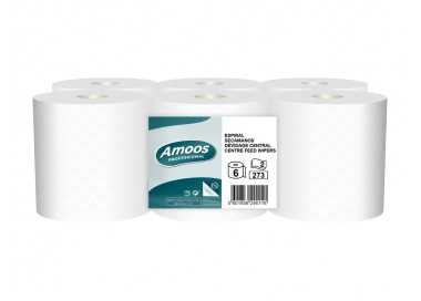 Papel secamanos amoos industrial 2 capas 32g/m2 blanco 90 mt paquete de 6 rollos