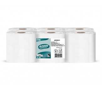 Papel secamanos amoos industrial 2 capas 32g/m2 celulosa blanco 60 mt paquete de 6 bobinas