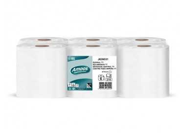 Papel secamanos amoos industrial 2 capas 32g/m2 celulosa blanco 60 mt paquete de 6 bobinas