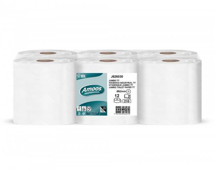 Papel higienico amoos jumbo industrial 2 capas 30g/m2 paquete de 12 rollos