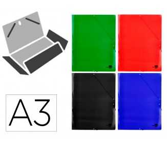 Carpeta liderpapel gomas din a3 3 solapas carton plastificado 800 gr colores surtidos