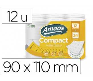 Papel higienico amoos 2 capas 110 mm diametro x 90 mm alto 30 gr/m2 paquete de 12 rollos