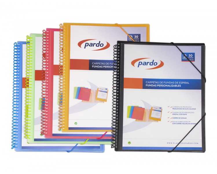 Carpeta pardo escaparate con espiral 30 fundas folio personalizable color negra