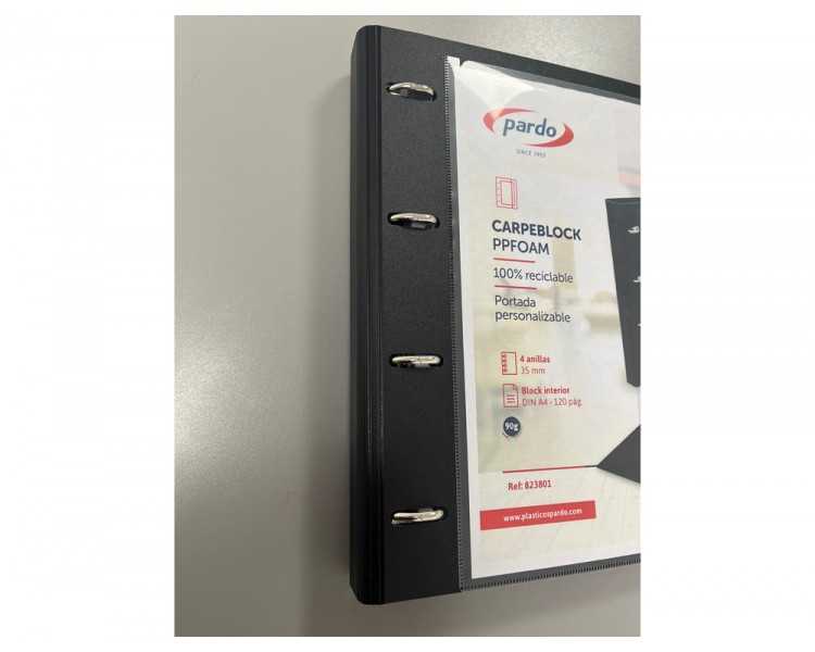 Carpeta con recambio pardo polipropileno foam personalizable 4 anillas 35 mm negro