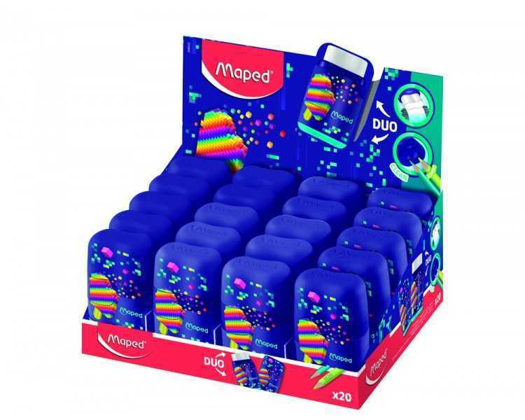 Sacapuntas maped plastico connect pixel party 2 usos con goma de borrar