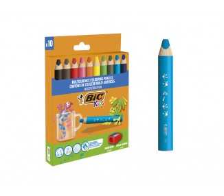 Lapices de colores bic multisuperficies triangulares mina borrable caja de 10 unidades colores surtidos +