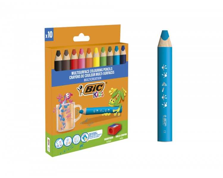 Lapices de colores bic multisuperficies triangulares mina borrable caja de 10 unidades colores surtidos +
