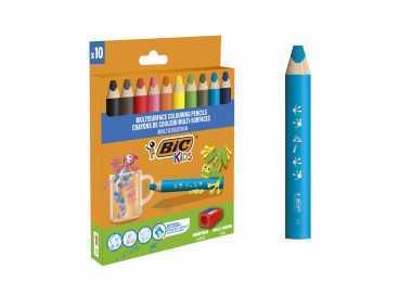 Lapices de colores bic multisuperficies triangulares mina borrable caja de 10 unidades colores surtidos +
