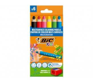 Lapices de colores bic multisuperficies triangulares mina borrable caja de 6 unidades colores surtidos +