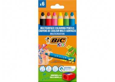 Lapices de colores bic multisuperficies triangulares mina borrable caja de 6 unidades colores surtidos +