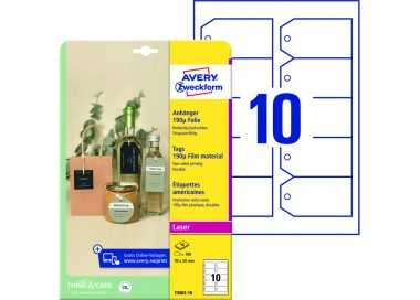 Etiqueta colgante avery blanca 90x50 mm imprimible doble cara plastico 190 mc pack de 100 unidades