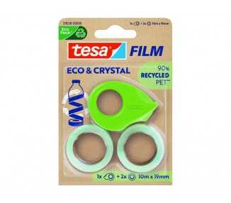 Cinta adhesiva tesa film eco&cristal transparente 10 m x 19 mm blister de 2 unidades + miniportarrollo