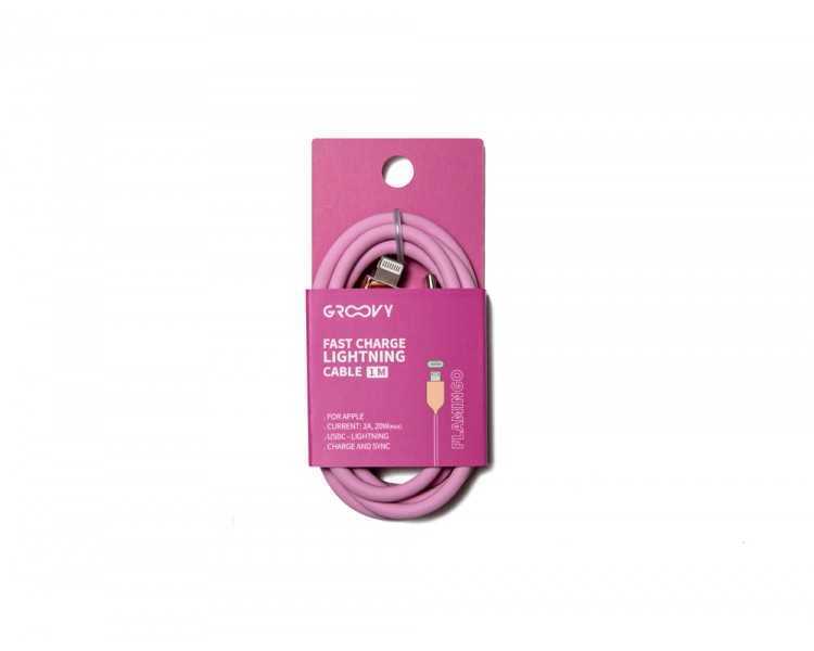 Cable groovy usb 2.0 a usb c apple lightning longitud 1 mt silicona color rosa flamenco