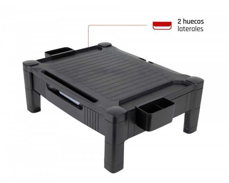 Soporte q-connect para monitor /impresora ajustable altura 10,3cm a 13,3cm con cajon color negro 434x336x133 mm