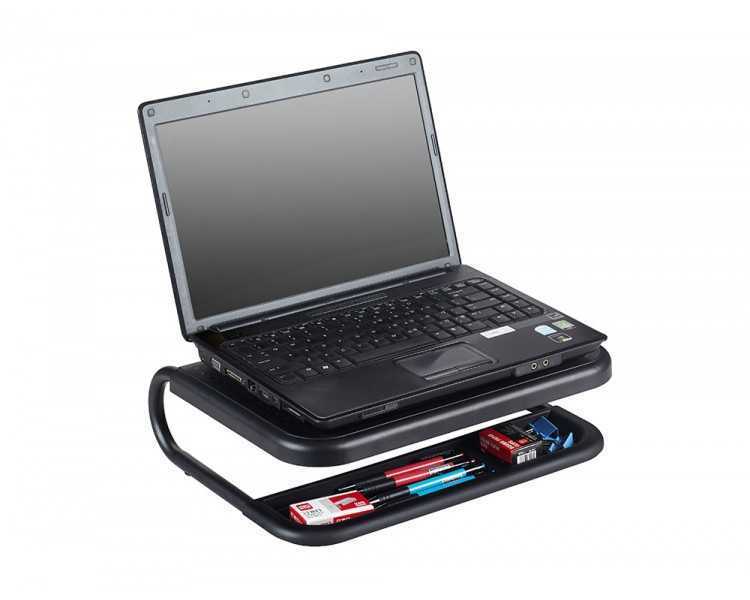 Soporte q-connect para portatil y monitor de pc con bandeja organizadora color negro 380x295x110 mm