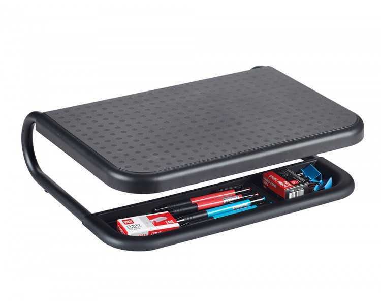 Soporte q-connect para portatil y monitor de pc con bandeja organizadora color negro 380x295x110 mm