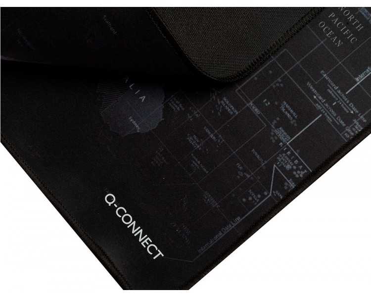 Alfombrilla para raton q-connect xxl negra con diseño mapa del mundo 900x400 mm