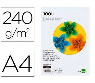 Cartulina liderpapel a4 240g/m2 blanco paquete de 100 hojas