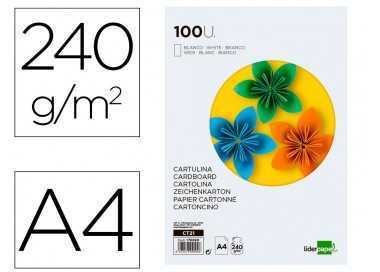 Cartulina liderpapel a4 240g/m2 blanco paquete de 100 hojas