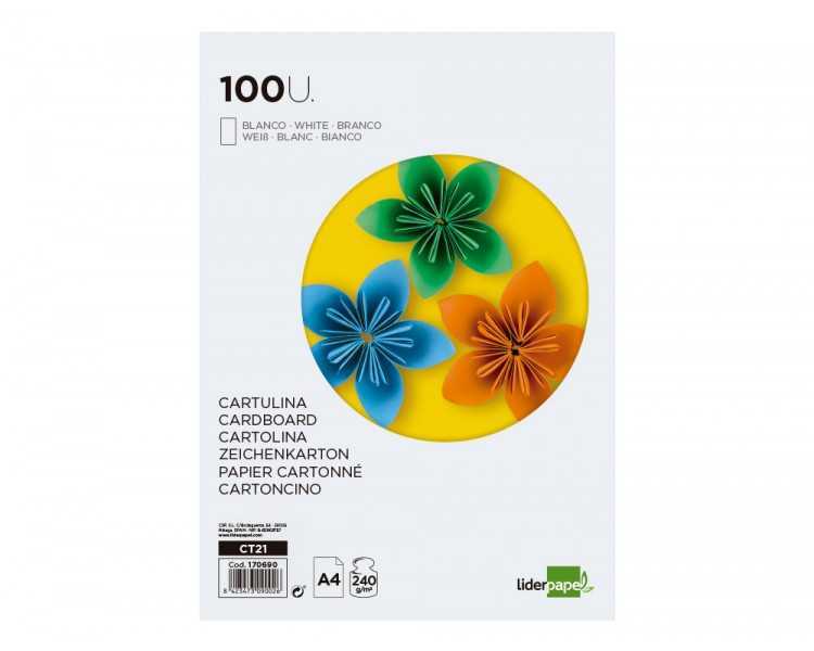Cartulina liderpapel a4 240g/m2 blanco paquete de 100 hojas