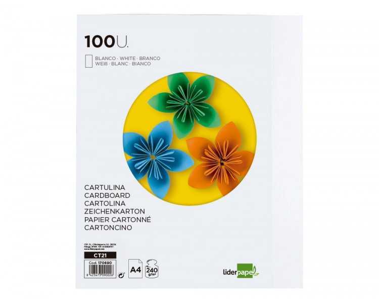 Cartulina liderpapel a4 240g/m2 blanco paquete de 100 hojas