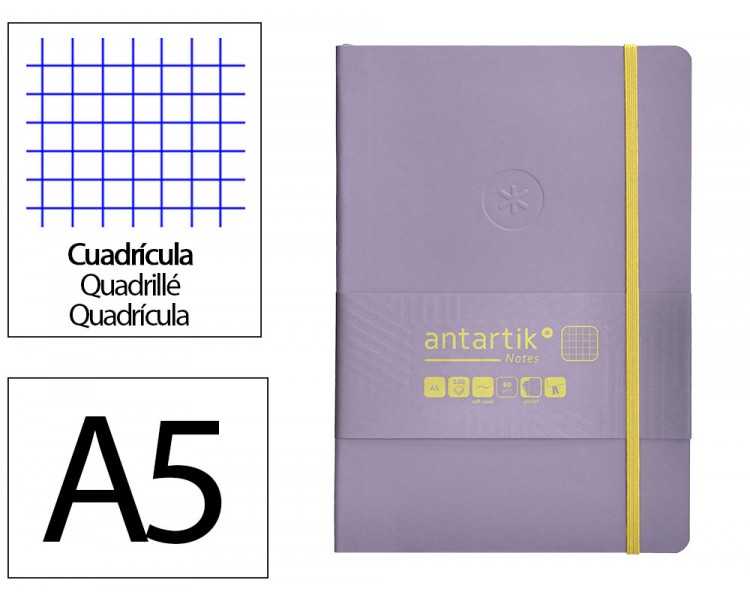 Cuaderno con gomilla antartik notes tapa blanda a5 hojas cuadricula morado y amarillo 80 hojas 80 gr fsc