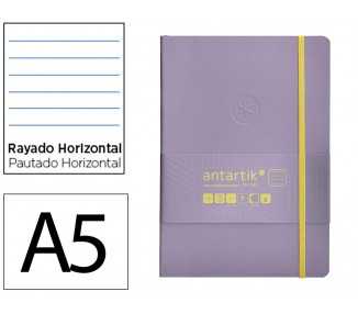 Cuaderno con gomilla antartik notes tapa blanda a5 hojas rayas morado y amarillo 80 hojas 80 gr fsc