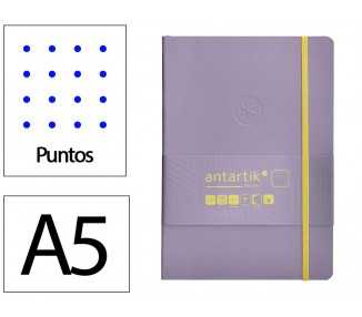 Cuaderno con gomilla antartik notes tapa blanda a5 hojas puntos morado y amarillo 80 hojas 80 gr fsc