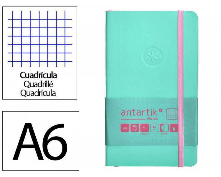 Cuaderno con gomilla antartik notes tapa blanda a6 cuadricula rosa y turquesa 100 hojas 80 gr fsc