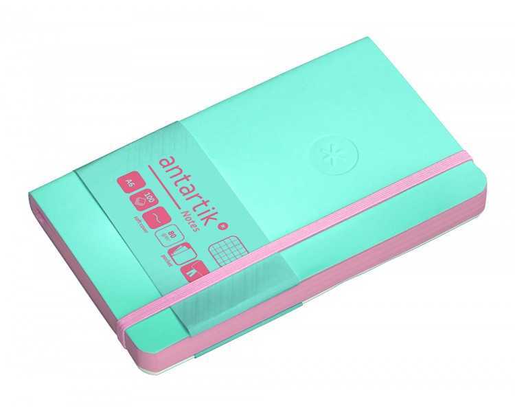 Cuaderno con gomilla antartik notes tapa blanda a6 cuadricula rosa y turquesa 100 hojas 80 gr fsc
