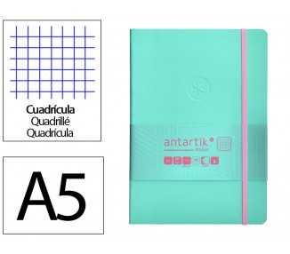 Cuaderno con gomilla antartik notes tapa blanda a5 hojas cuadricula rosa y turquesa 80 hojas 80 gr fsc