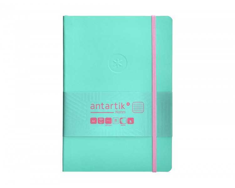 Cuaderno con gomilla antartik notes tapa blanda a5 hojas cuadricula rosa y turquesa 80 hojas 80 gr fsc