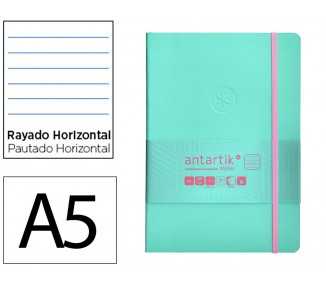 Cuaderno con gomilla antartik notes tapa blanda a5 hojas rayas rosa y turquesa 80 hojas 80 gr fsc