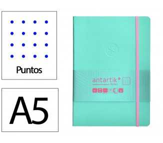 Cuaderno con gomilla antartik notes tapa blanda a5 hojas puntos rosa y turquesa 80 hojas 80 gr fsc