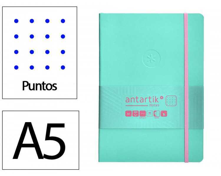 Cuaderno con gomilla antartik notes tapa blanda a5 hojas puntos rosa y turquesa 80 hojas 80 gr fsc