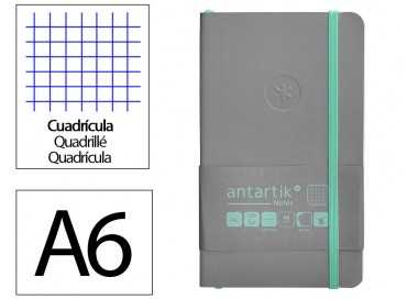 Cuaderno con gomilla antartik notes tapa blanda a6 cuadricula gris y turquesa 100 hojas 80 gr fsc